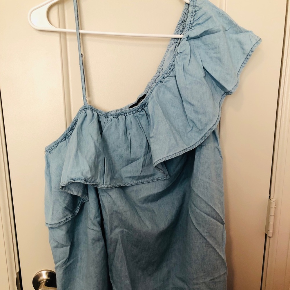 Blue one Shoulder Ruffle Top